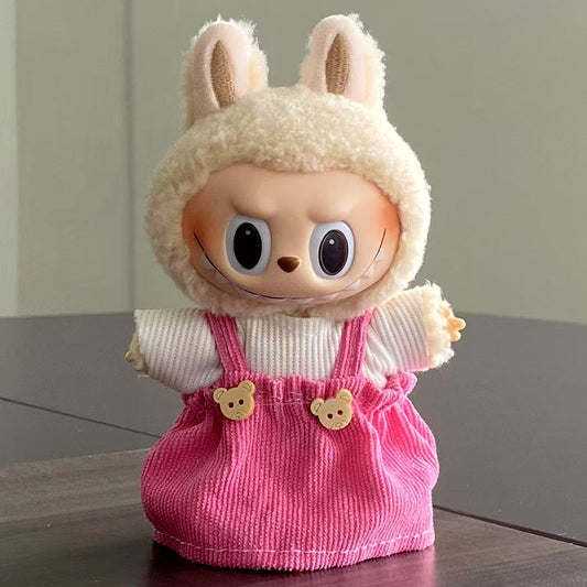 Pink Corduroy Overall Dress Outfit Set for Labubu