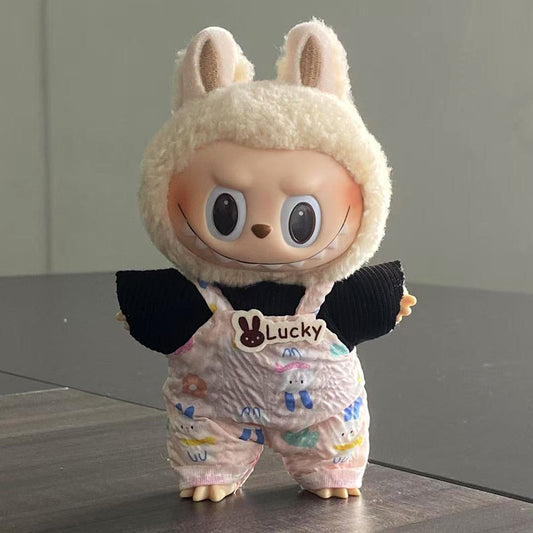 Lucky Bunny Pink Overall Outfit for Labubu