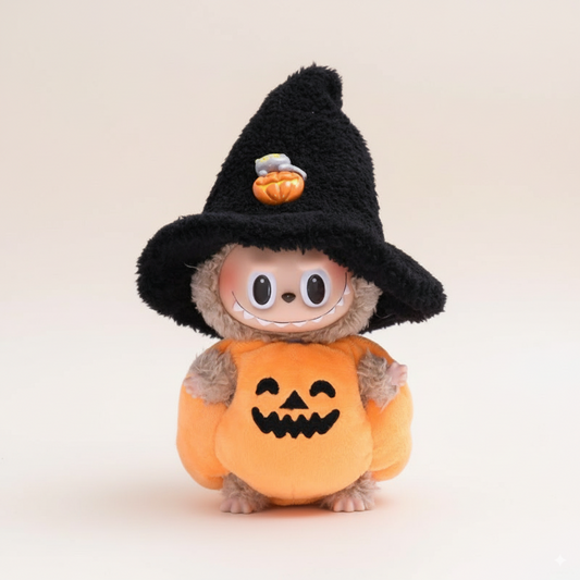 Halloween Costume for Labubu – Pumpkin Suit & Witch Hat Set