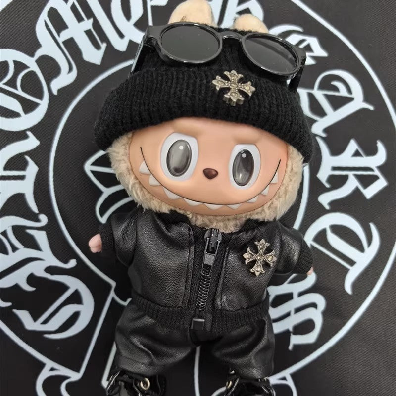 Labubu Punk Street Leather Outfit with Beanie & Shades